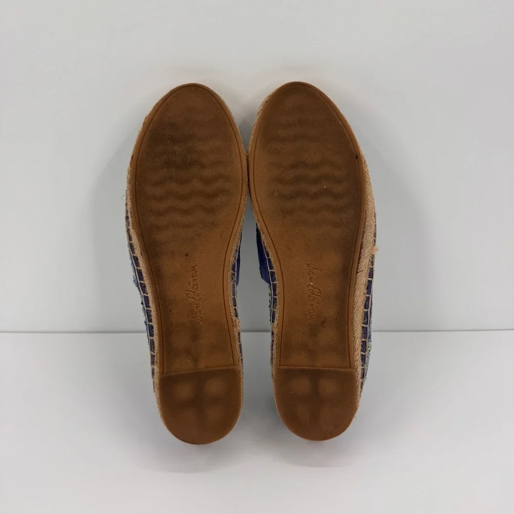 Sam Edelman Women's 9.5M Khloe Blue Multi Woven Raffia Espadrille Flats Shoes